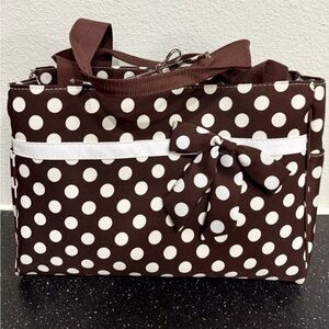 Brown Polka Dot Large Tote Bag with zipper & bows
